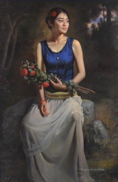 椿の花 中国の女の子 Oil Paintings